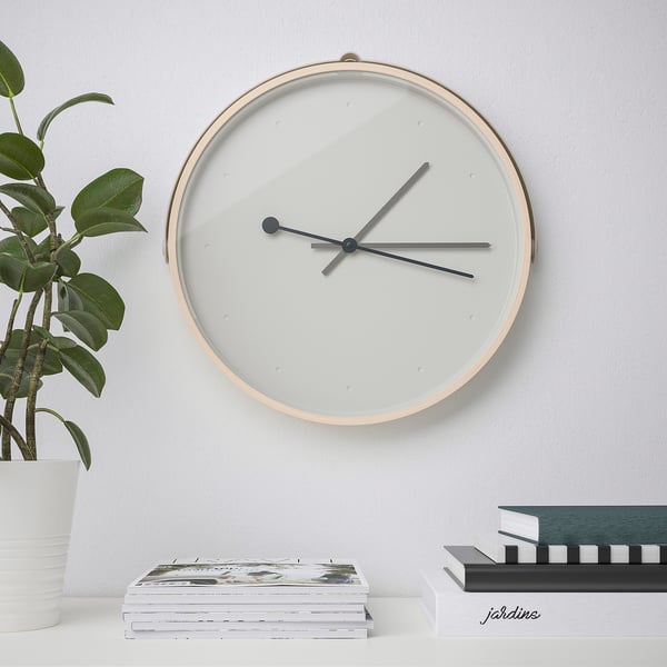 IKEA ROTBLÖTA Wall Clock Ash Veneer/light Gray 16 ½ "