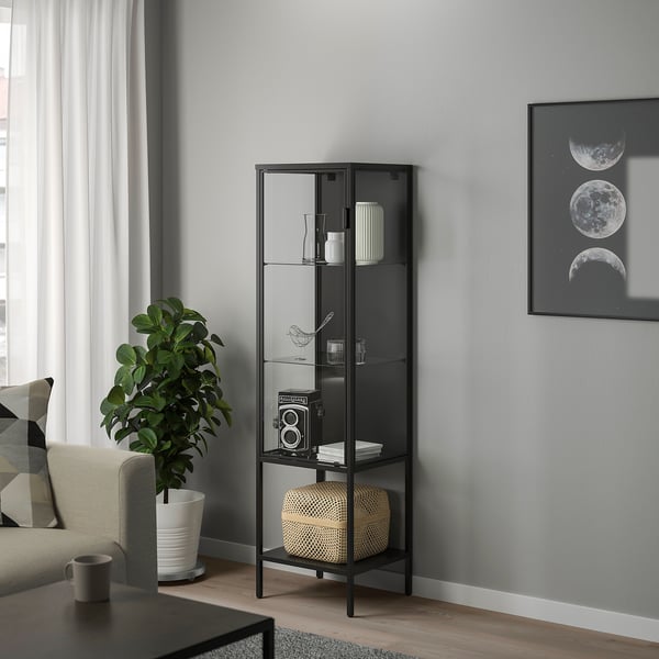 IKEA RUDSTA Glass-door Cabinet Anthracite 16 1/2x14 5/8x61 "