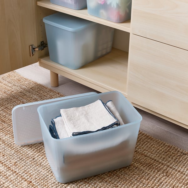 IKEA RYKTA Storage Box With Lid Transparent Gray-blue 9 ½x14 ¼x9 "/4 Gallon