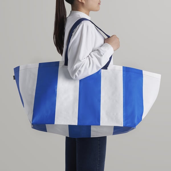 IKEA SÄCKKÄRRA Shopping Bag White/blue 14 ½x22 ½x15 ¼ "/19 Gallon