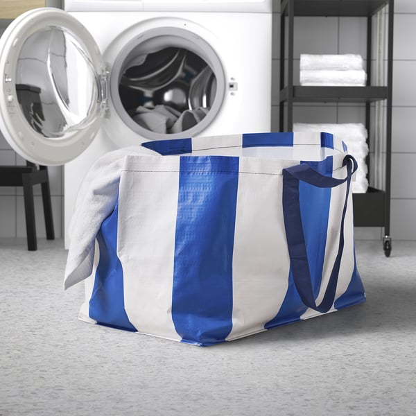 IKEA SÄCKKÄRRA Shopping Bag White/blue 14 ½x22 ½x15 ¼ "/19 Gallon