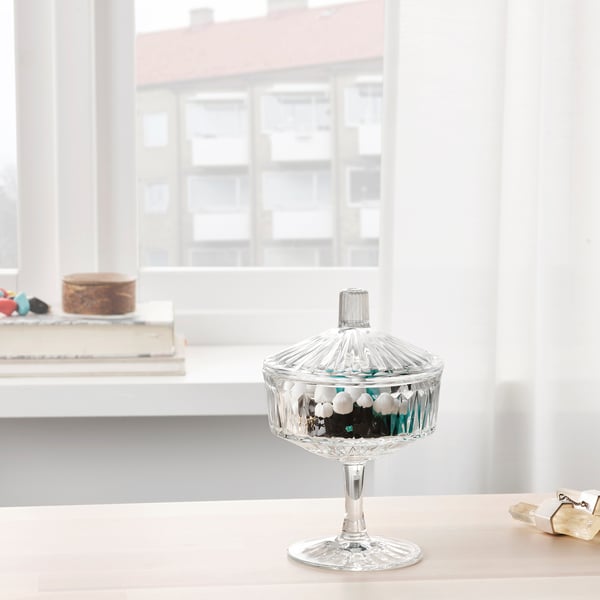IKEA SÄLLSKAPLIG Bowl With Lid Clear Glass/patterned 4 "