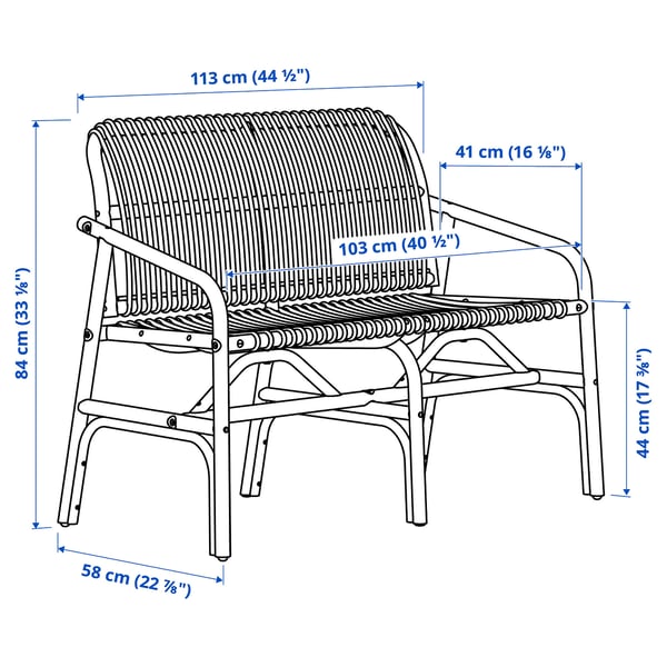IKEA SALNÖ / GRYTTOM Bench With Pad Armrests Rattan/Gransel Natural