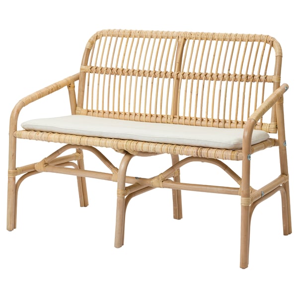 IKEA SALNÖ / GRYTTOM Bench with pad armrests rattan/Gransel natural