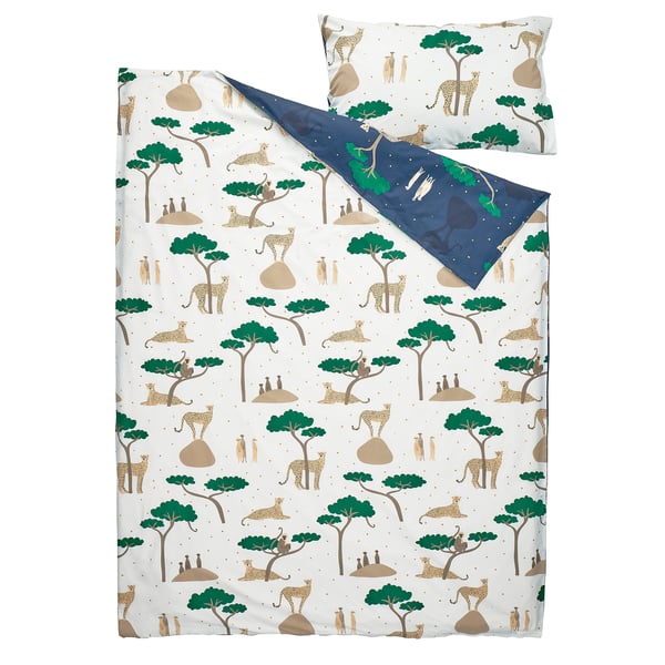 IKEA SANDLÖPARE Duvet Cover And Pillowcase(s) White Dark Blue/savannah Twin