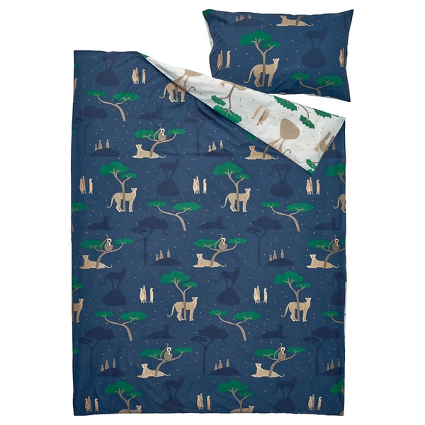 IKEA SANDLÖPARE Duvet Cover And Pillowcase(s) White Dark Blue/savannah Twin