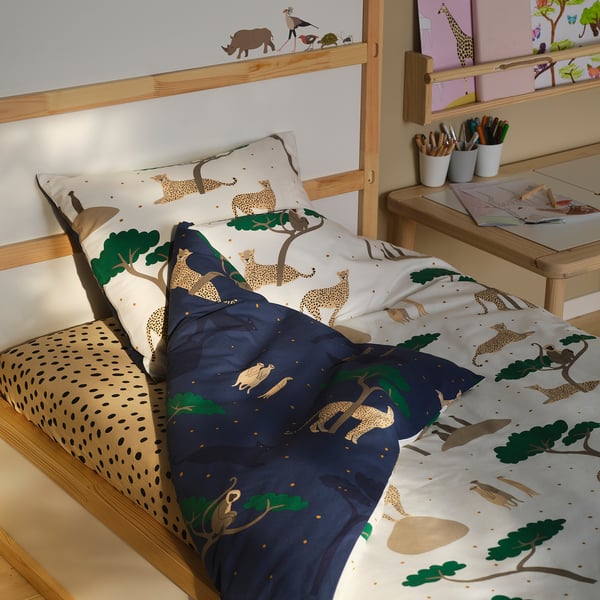 IKEA SANDLÖPARE Duvet Cover And Pillowcase(s) White Dark Blue/savannah Twin