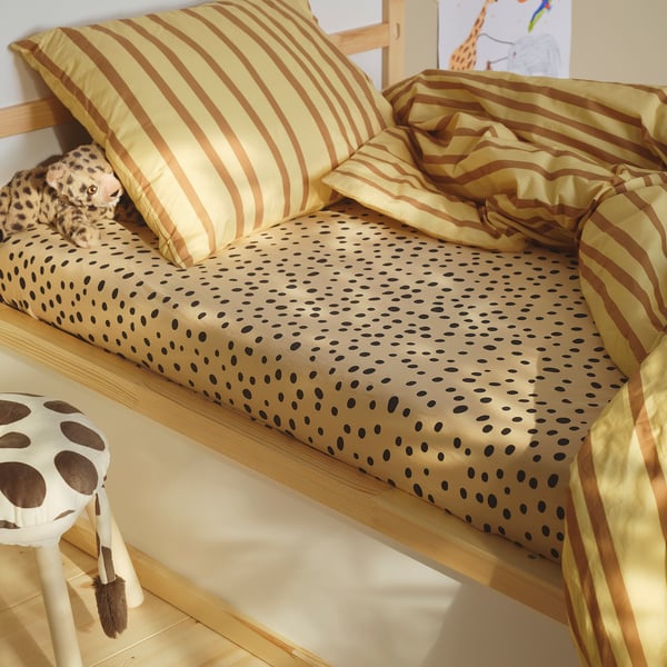 IKEA SANDLÖPARE Fitted Sheet Light Brown/cheetah Pattern 38 1/4x74 3/8 "