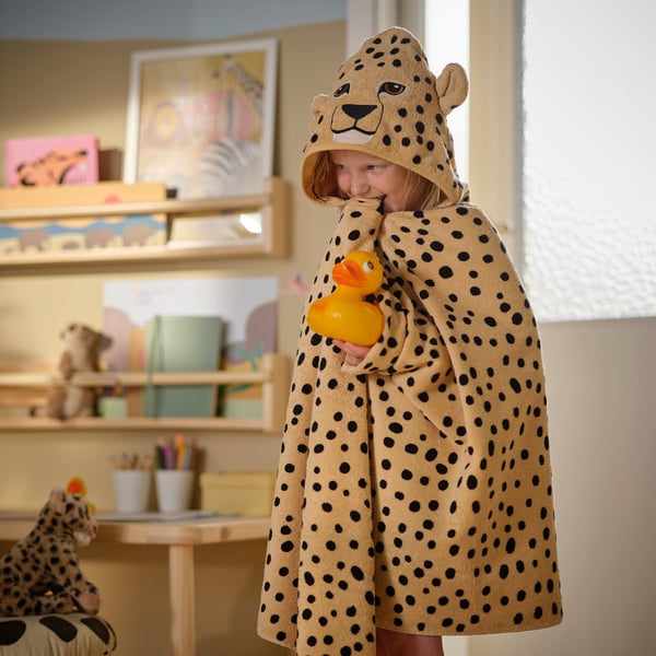 IKEA SANDLÖPARE Towel With Hood Light Brown/cheetah Pattern 27 1/2x55 1/8 "
