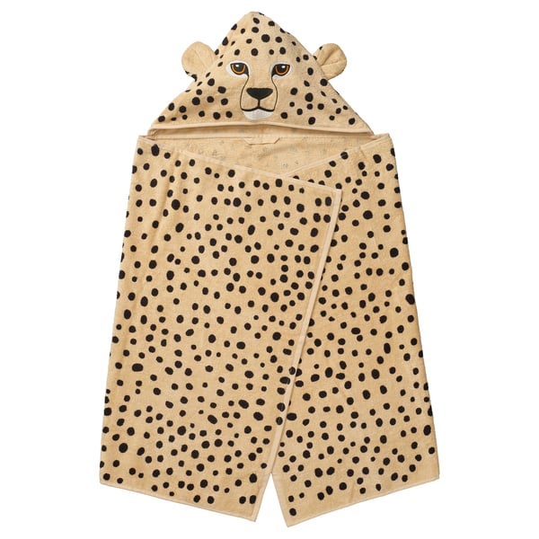 IKEA SANDLÖPARE Towel with hood light brown/cheetah pattern 27 1/2x55 1/8 "