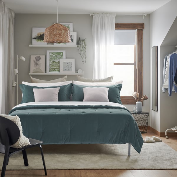 IKEA SANELA Comforter Set Dark Gray-turquoise Full/Queen