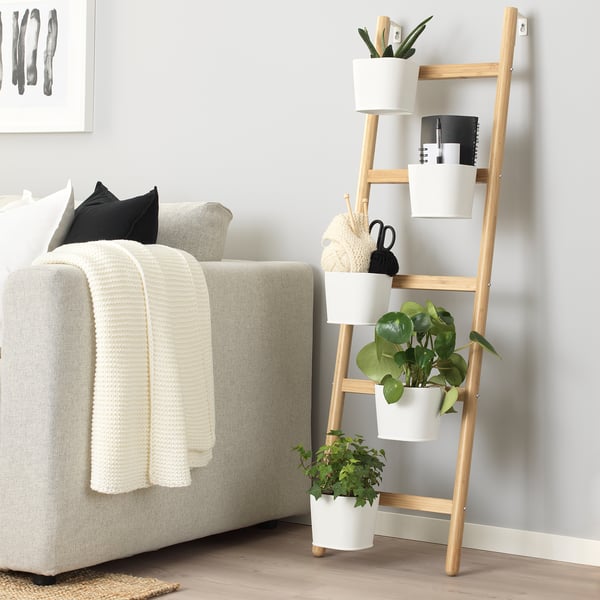 IKEA SATSUMAS Plant Stand With 5 Plant Pots Bamboo/white 49 ¼ "