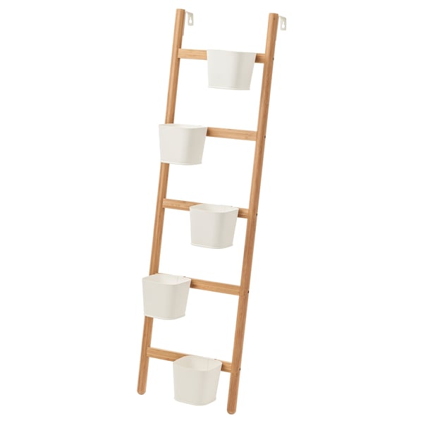 IKEA SATSUMAS Plant stand with 5 plant pots bamboo/white 49 ¼ "