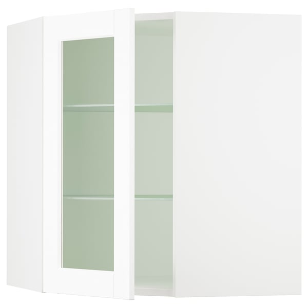 IKEA SEKTION Corner wall cab w shelves/glass dr white Enköping/white wood effect 26x15x30 "