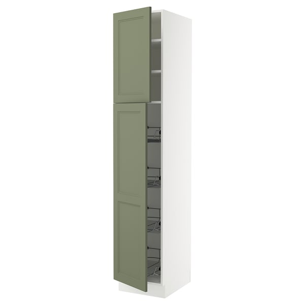 IKEA SEKTION High cabinet w door/wire baskets white/Axstad gray-green 18x24x90 "