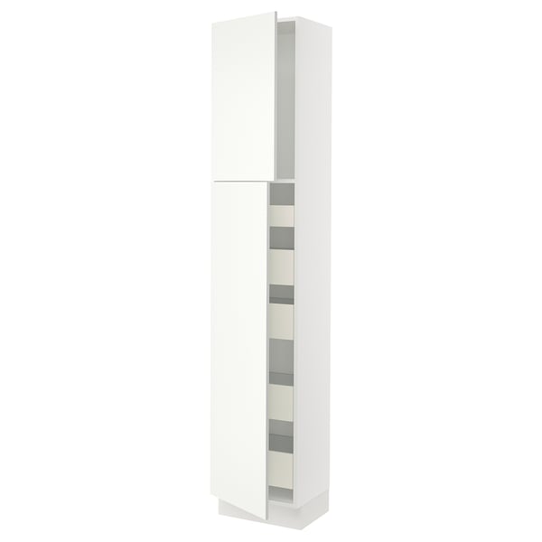IKEA SEKTION High cb w 2 doors/shelves/5 drawers white/Vallstena white 18x15x90 "
