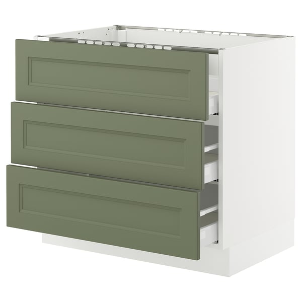 IKEA SEKTION / MAXIMERA Base cab f cktp/3 fronts/3 drawers white/Axstad gray-green 36x24x30 "