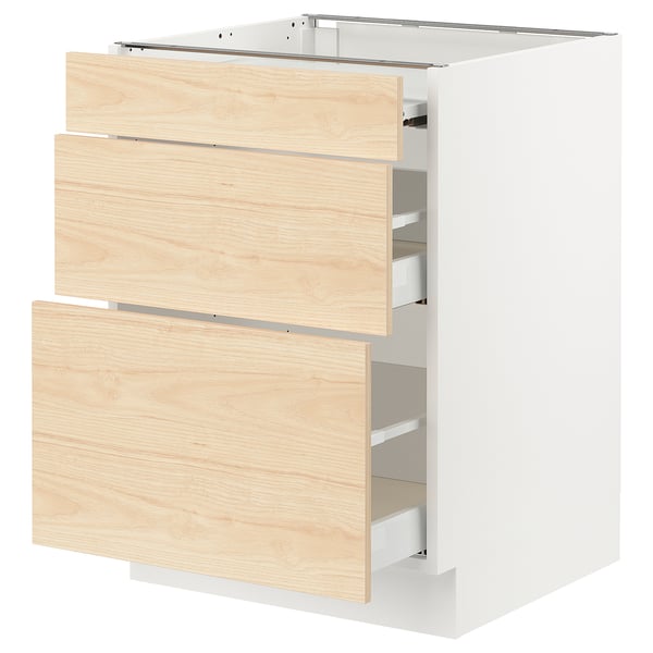 IKEA SEKTION / MAXIMERA Bc w pull-out work surface/2drw white/Askersund light ash effect 24x24x30 "