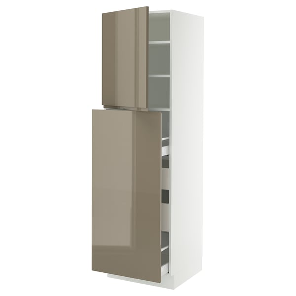 IKEA SEKTION / MAXIMERA Hc w p-o func 1dr/4drw white/Voxtorp high-gloss dark grey-brown 24x24x80 "