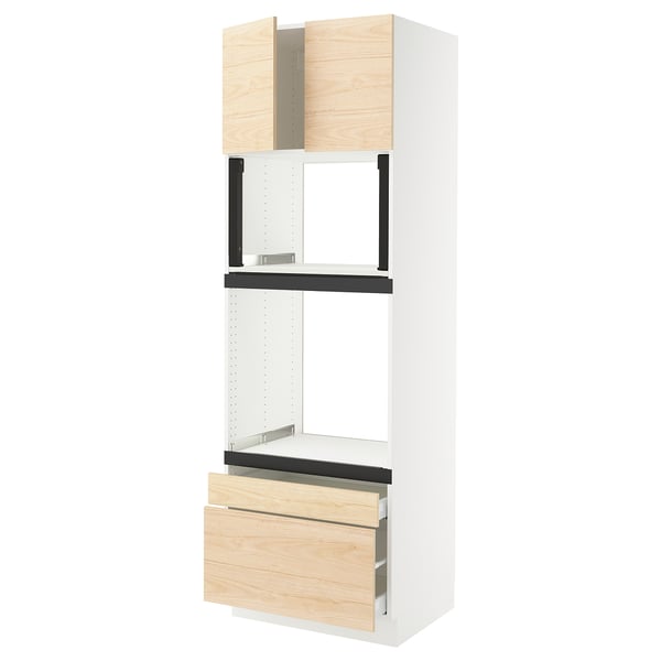 IKEA SEKTION / MAXIMERA Hi cab f oven/micro w 2 drwrs/2 drs white/Askersund light ash effect 30x24x90 "