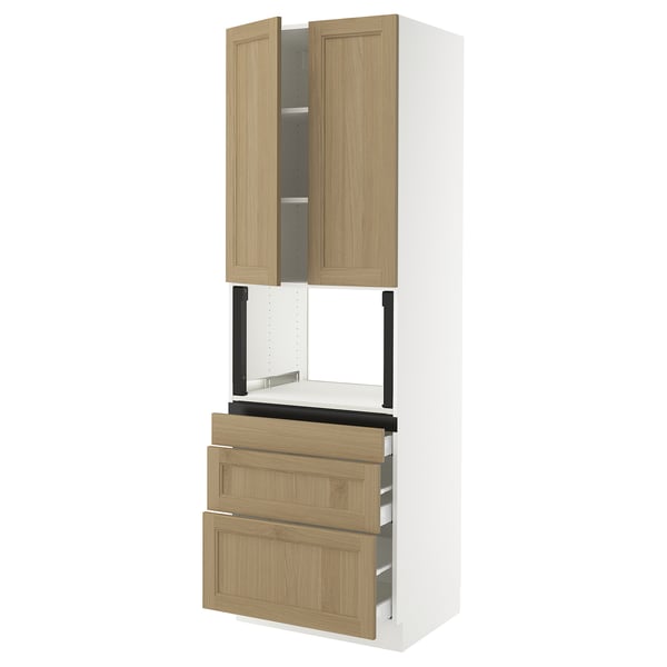 IKEA SEKTION / MAXIMERA Hi cb f micro w 3 drawers/2 doors white/Vedhamn oak 30x24x90 "