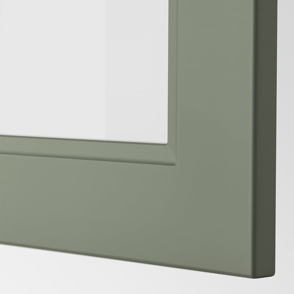IKEA SEKTION / MAXIMERA Hi Cb W Glass Dr/2 Drwrs/2 Doors White/Axstad Gray-green 18x15x80 "