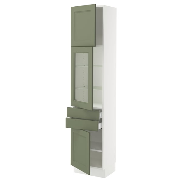 IKEA SEKTION / MAXIMERA Hi cb w glass dr/2 drwrs/2 doors white/Axstad gray-green 18x15x80 "