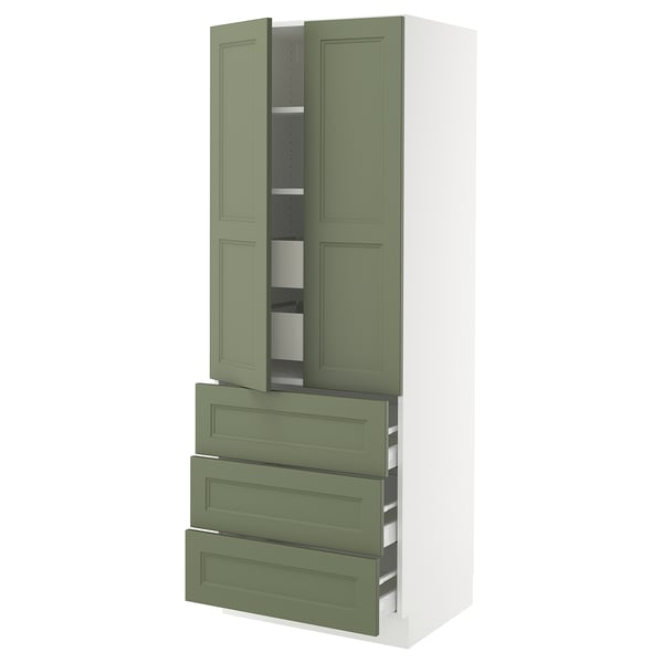 IKEA SEKTION / MAXIMERA High cab w 2 drs/3 fronts/5 drawers white/Axstad gray-green 30x24x80 "