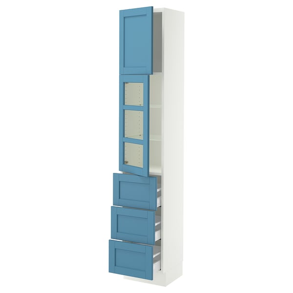 IKEA SEKTION / MAXIMERA High cab w glass dr/3 drwrs/1 door white/Lerhyttan blue 15x15x80 "