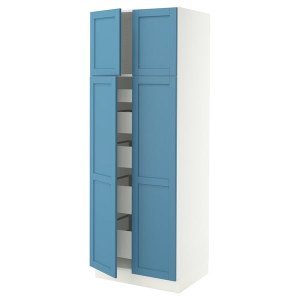 IKEA SEKTION / MAXIMERA High cabinet w 4 doors/5 drawers white/Lerhyttan blue 30x24x80 "