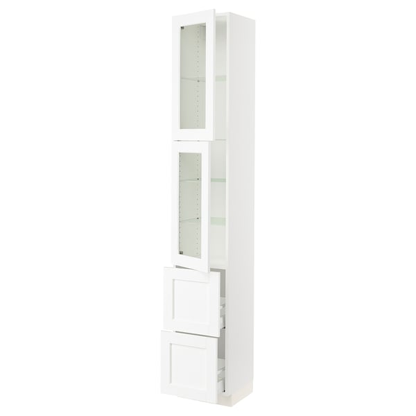IKEA SEKTION / MAXIMERA High cb w 2 glass drs/2 drawers white Enköping/white wood effect 15x15x90 "