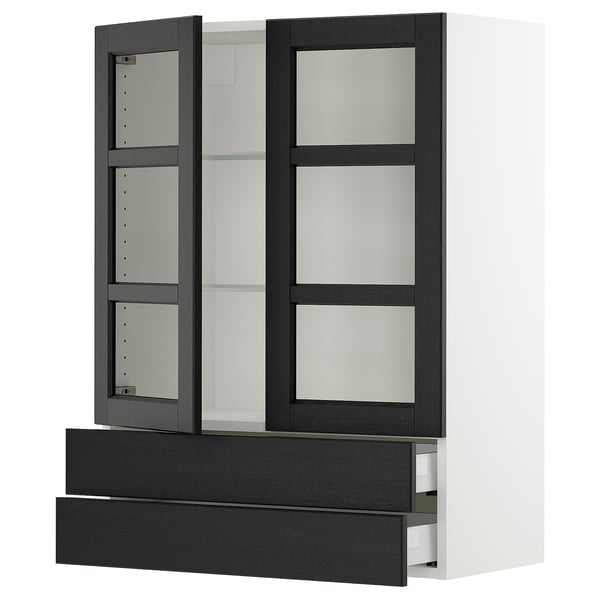 IKEA SEKTION / MAXIMERA Wall cab w 2 glass doors/2 drawers white/Lerhyttan black stained 30x15x40 "