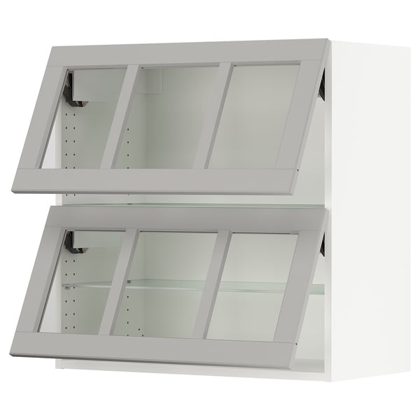 IKEA SEKTION Wall cab horizontal w 2 glass doors white/Lerhyttan light gray 30x15x30 "