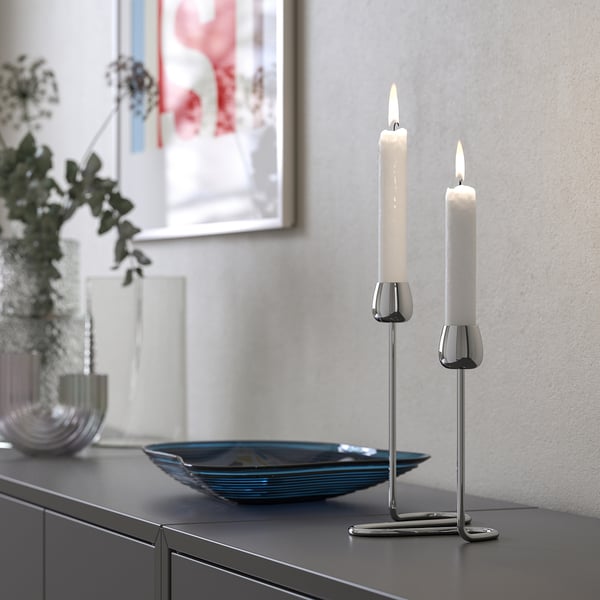 IKEA SILVERPÄRON Candlestick For 2 Candles Silver Color 7 ¾ "