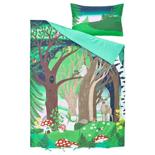 IKEA SKOGSDUVA Duvet Cover And Pillowcase(s) Multicolor/forest Pattern Twin