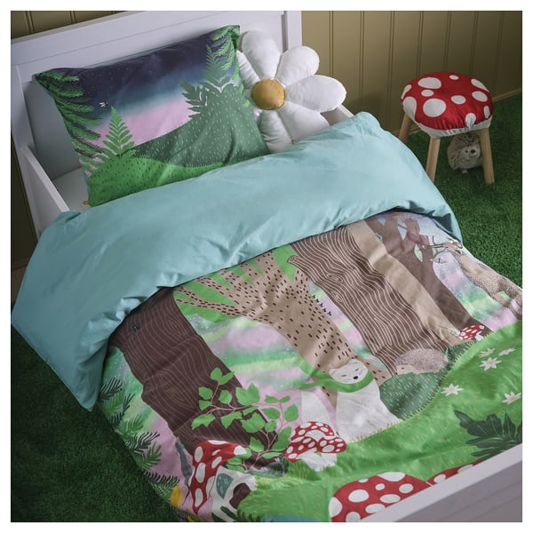IKEA SKOGSDUVA Duvet Cover And Pillowcase(s) Multicolor/forest Pattern Twin