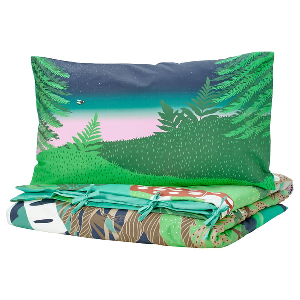 IKEA SKOGSDUVA Duvet cover and pillowcase(s) multicolor/forest pattern Twin
