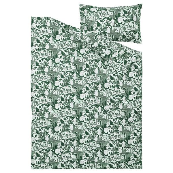 IKEA SKOGSDUVA Duvet Cover And Pillowcase(s) White Green/forest Pattern Twin
