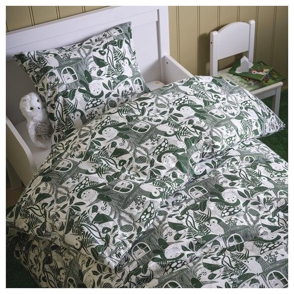IKEA SKOGSDUVA Duvet Cover And Pillowcase(s) White Green/forest Pattern Twin