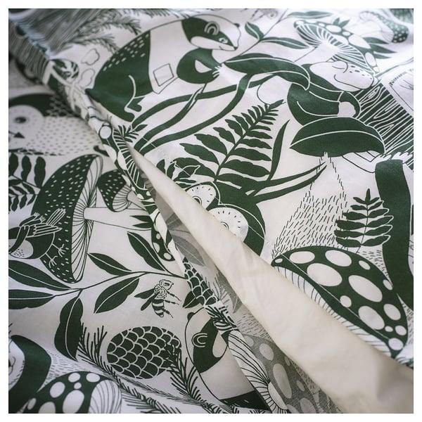 IKEA SKOGSDUVA Duvet Cover And Pillowcase(s) White Green/forest Pattern Twin