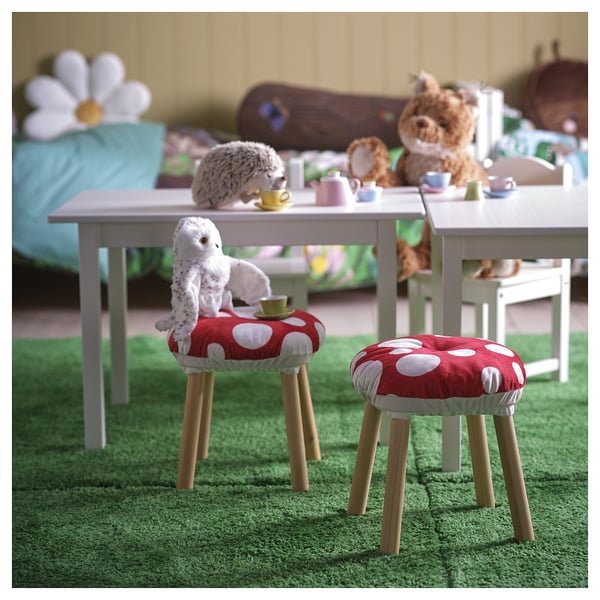 IKEA SKOGSDUVA Stool Cover Toadstool Shaped/red White