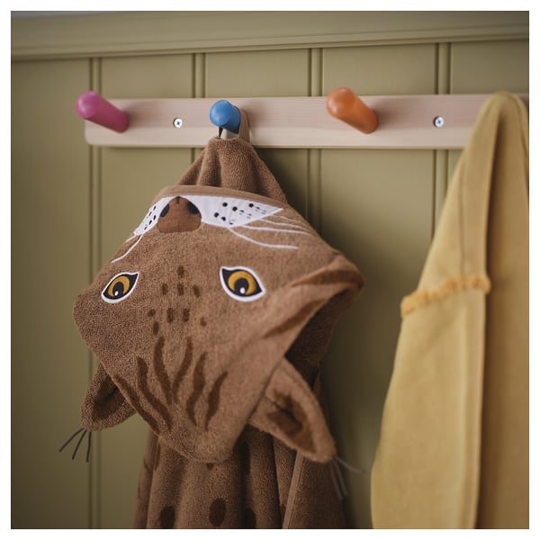 IKEA SKOGSDUVA Towel With Hood Lynx Shaped/brown 28x55 "