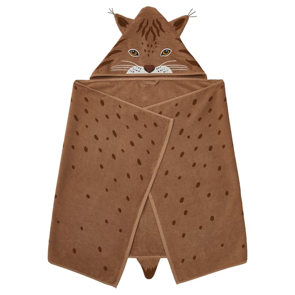 IKEA SKOGSDUVA Towel with hood lynx shaped/brown 28x55 "