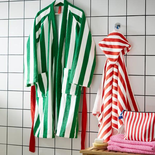 IKEA SKOGSSALLAT Towel With Hood Red/white/stripe 28x55 "