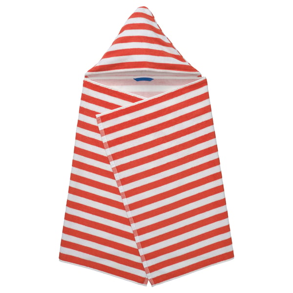 IKEA SKOGSSALLAT Towel with hood red/white/stripe 28x55 "