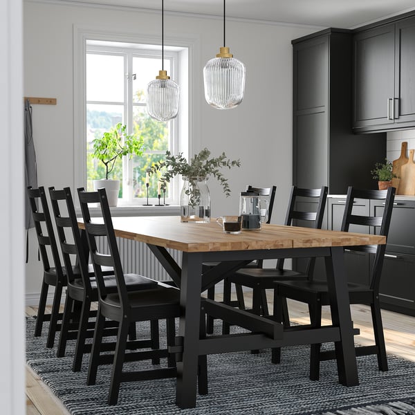 IKEA SKOGSTA / NORDVIKEN Table And 6 Chairs Acacia/black 92 1/2x39 3/8 "