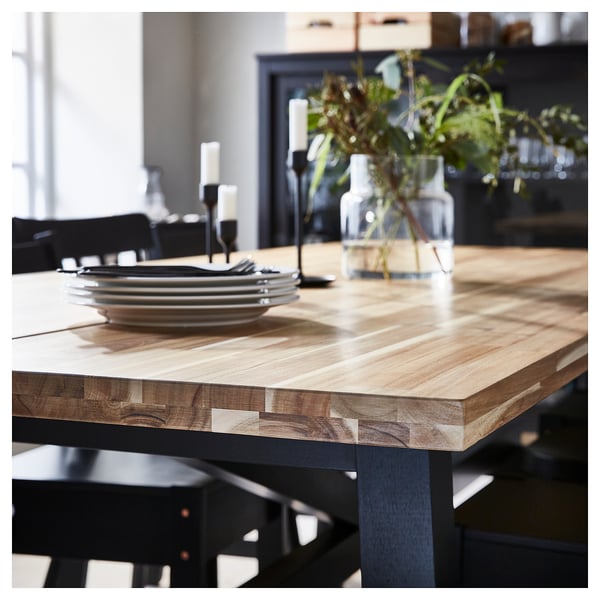 IKEA SKOGSTA / NORDVIKEN Table And 6 Chairs Acacia/black 92 1/2x39 3/8 "