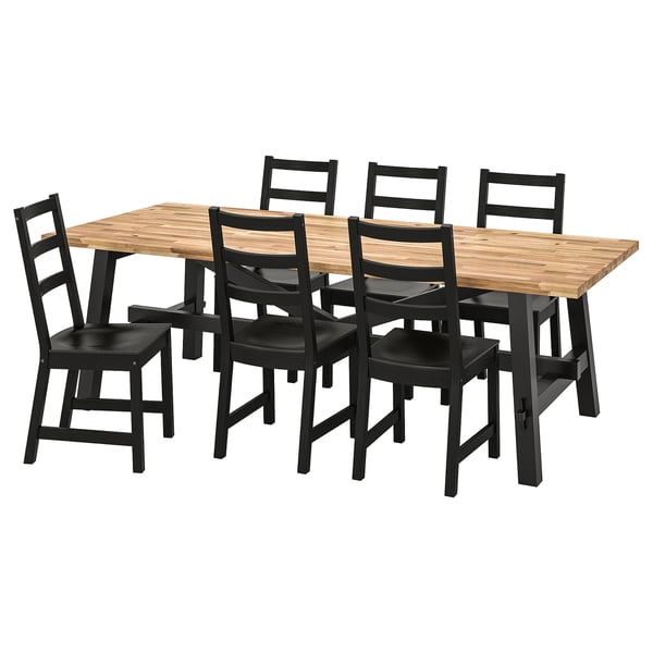 IKEA SKOGSTA / NORDVIKEN Table and 6 chairs acacia/black 92 1/2x39 3/8 "