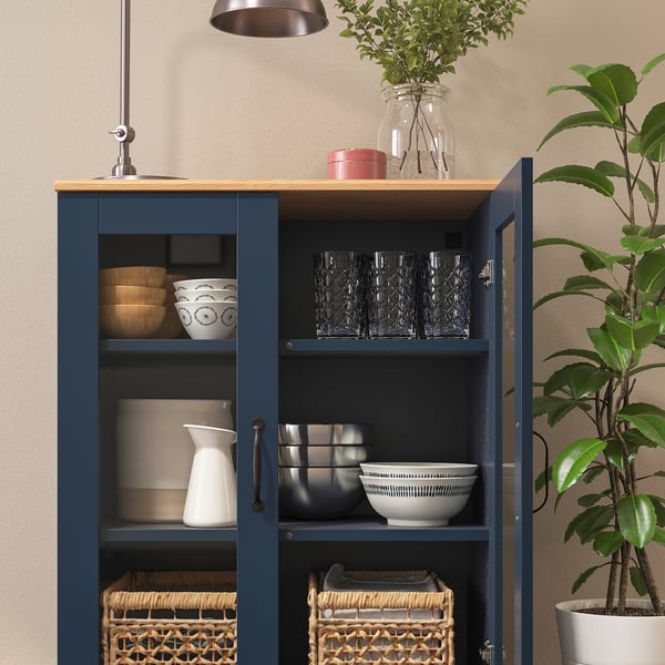 IKEA SKRUVBY Cabinet With Glass Doors Black-blue 27 1/2x35 3/8 "