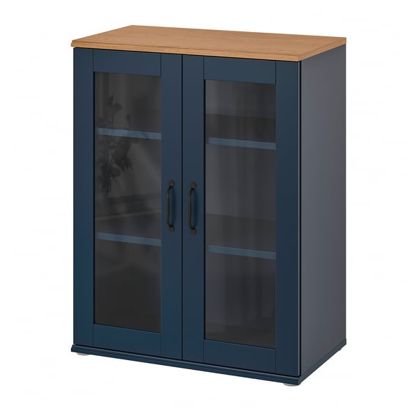 IKEA SKRUVBY Cabinet with glass doors black-blue 27 1/2x35 3/8 "